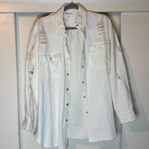 Heyday White Distressed Button-Up Jean Jacket | Oversized | NWOT - Picture 2 of 10